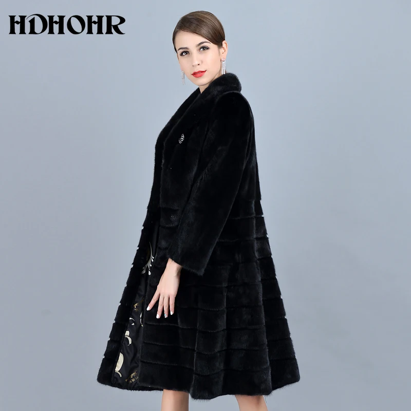 HDHOHR 2018 Fashion Natural Mink Fur Coats Women Good Quality Black Genuine Fur Parkas Warm Winter Long Real Mink Jacket Female Coats