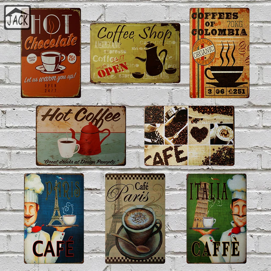 イタリアパリホットコーヒー絵画 8 12 インチビンテージポスターメタル錫看板広告カフェショップバー家庭の台所壁の装飾プラーク Plaque Decorative Kitchen Plaquesmetal Advertising Signs Aliexpress