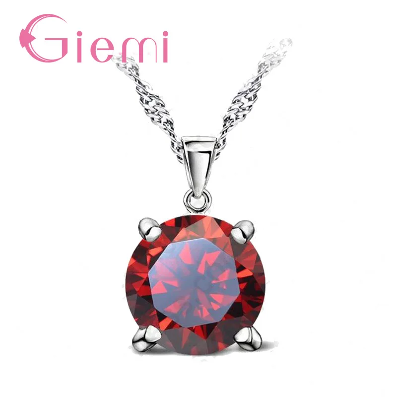 

GIEMI Gorgeous Austria Crystal Stone Pendant Necklace Wedding Jewelry for WomenAuthentic 925 Sterling Silver Chain Female Gifts