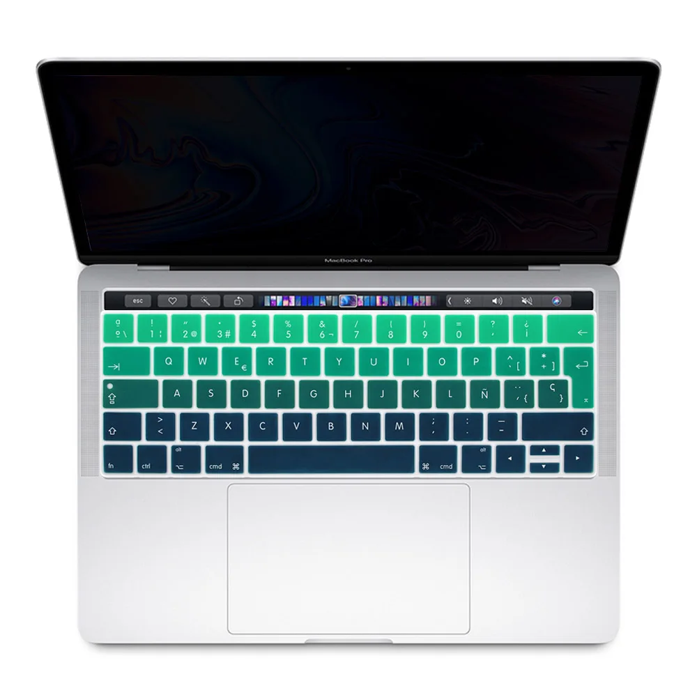 Redlai силиконовые ЕС испанская клавиатура крышка клавиатуры наклейки протектор для MacBook Pro 13 15 с сенсорной панелью A1706 A1707 - Цвет: Gradient green