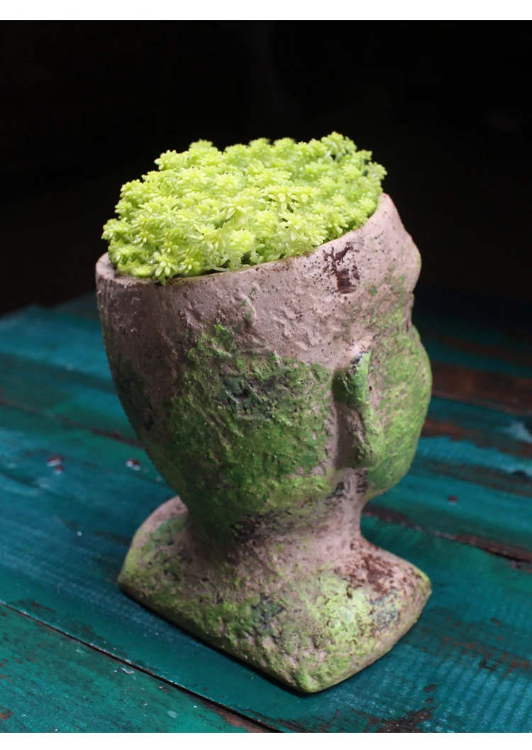 Креативная ваза, украшенная головом, керамическая Цветочная горшочек, состаренный мох, ретро голова человека, домашнее декоративное декоративный цветок, композиция