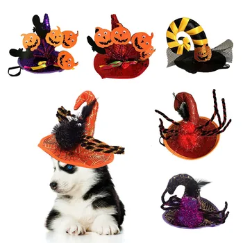 

Pumpkin Wizard Halloween Cat Hat Costume Pet Cap Hat Spider Fancy Party Dress Halloween Decoration Costume For Small Dog Cat
