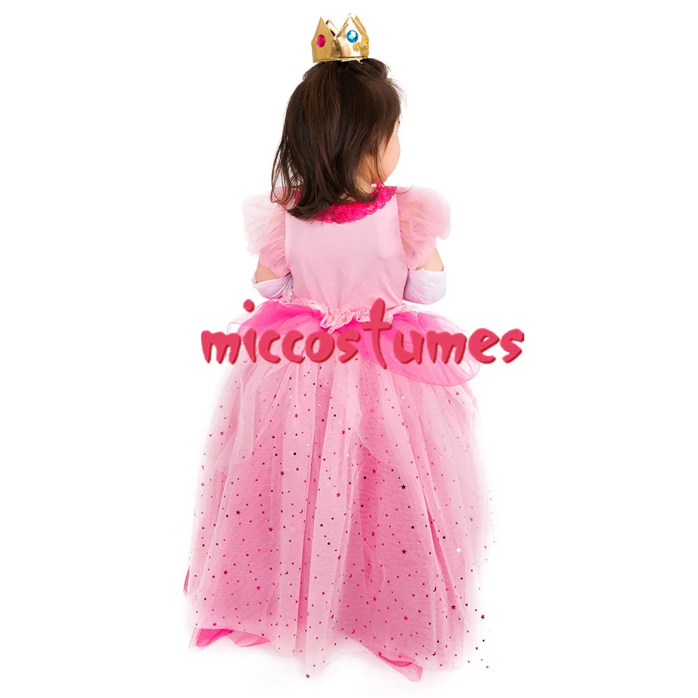 Criança meninas princesa pêssego vestido halloween traje para crianças com coroa