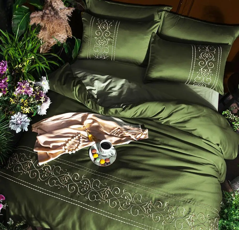 

Home Decoration bedding sets king queen size 4pcs Solid Color Embroidered duvet/quilt cover sets flat sheet pillowcases cotton