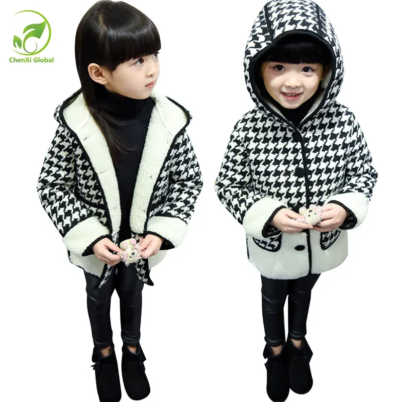 어린이 겨울 코트 소녀 벨벳 스트라이프 긴 소매 격자 무늬 코트 한국어 스타일 패션 소녀