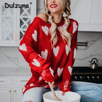 

Ins Hot Red Heart Sweaters Women Summer Knitted Thin Pullovers Casual Spring Autumn Oversized Jumper Tops Pull Femme Knitwear