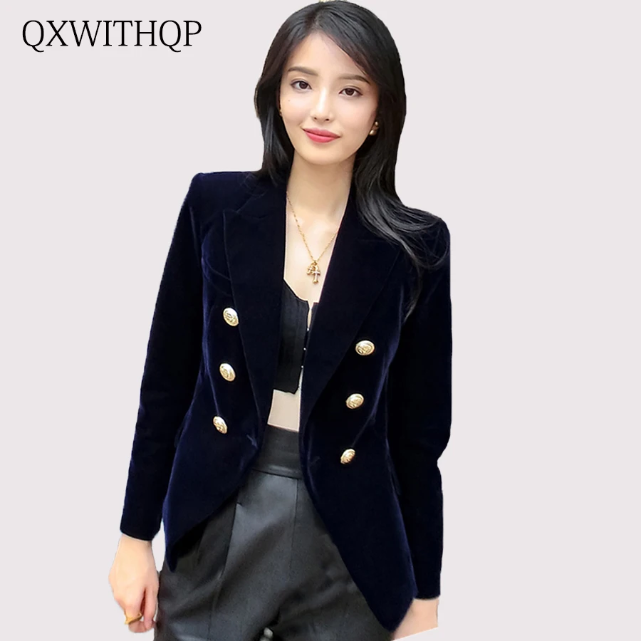 Gold velvet suit jacket female 2018 women blazers jacket coat spring ...