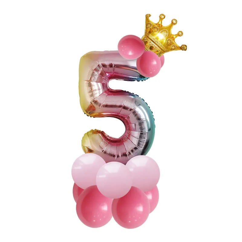 Воздушные шары из радужной фольги с цифрами для детей 1, 2, 3, 4, 5, 6, 7, 8, 9 лет, Детские праздничные вечерние шары с короной для дня рождения - Цвет: Rainbow crown5