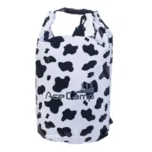 Outdoor Camping Waterproof Cow Pattern Dry Bag With Shoulder Strap 47x21cm (10L) Black With White Free Shipping