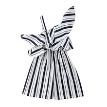 Летний детский комбинезон; хлопковый комбинезон в полоску с эластичной резинкой на талии; пляжные праздничные короткие брюки; Комбинезон для маленьких девочек; D25