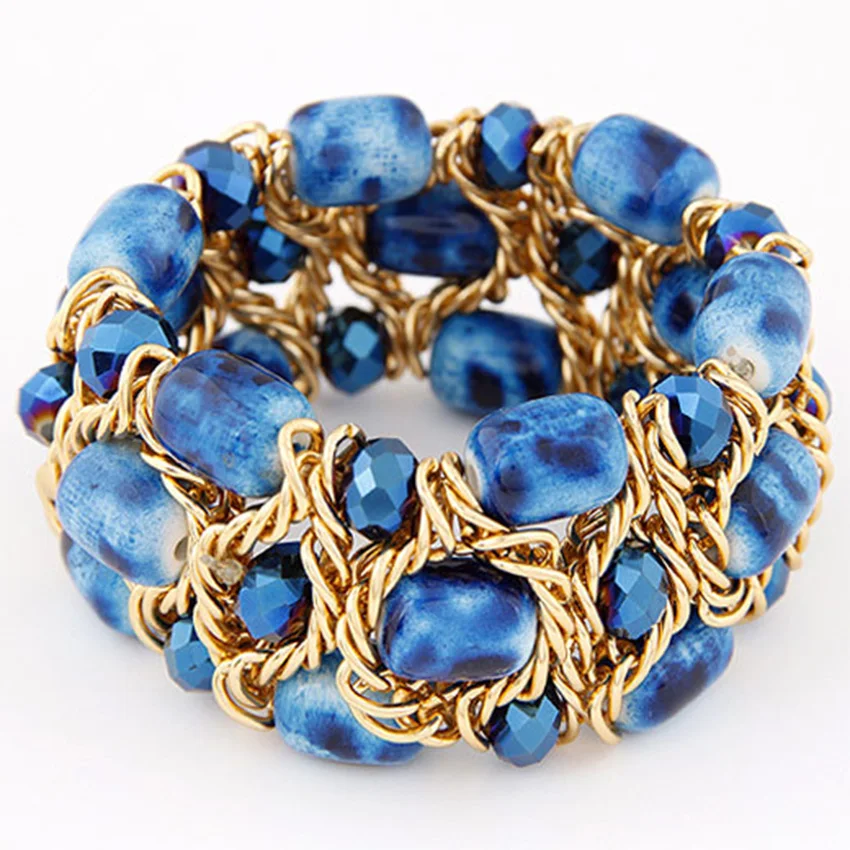 

Hot sale 2017 women Bracelet With Imitation crystal Chambers of gravel gold chain weaving Charm bracelets Bangle Wristband