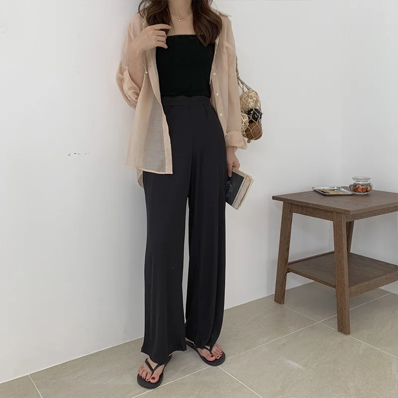 2019 Autumn Wide Leg Pants Black High Waist Elastic Loose Casual Full Length Womens Clothing Pants Women New trousers K81280 2019 Autumn Wide Leg Pants Black High Waist Elastic Loose Casual Full Length Womens Clothing Pants Women New trousers K81280