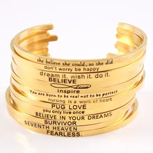 Золото Цвет Нержавеющая сталь вдохновляющие отпечаток руки бар Браслет-манжета мантра Браслеты браслет на AliExpress