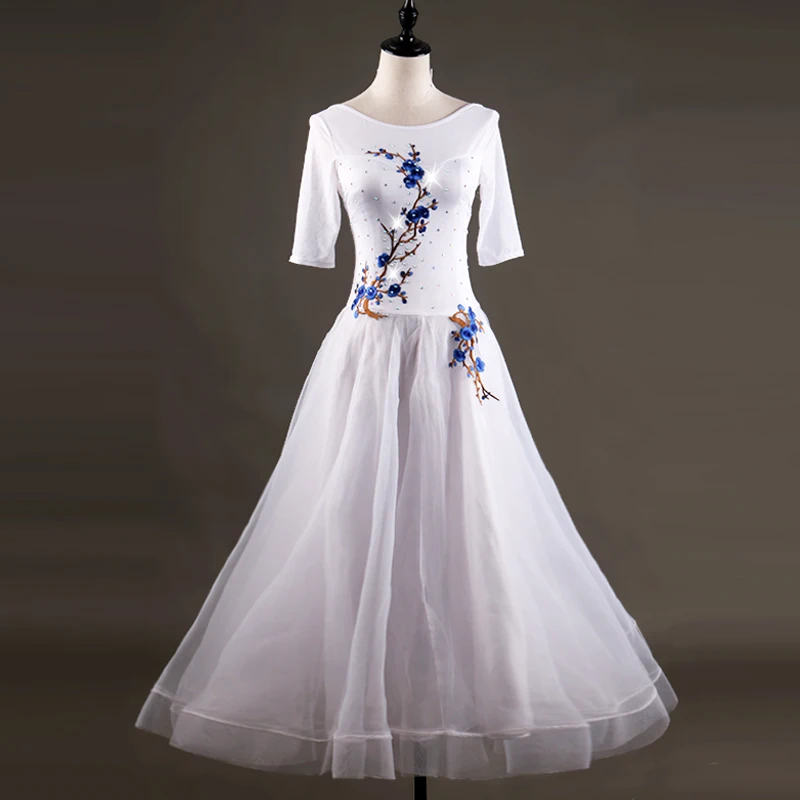 FANCY White Modern Dance dress Embroidery Ballroom Dancing Dress half