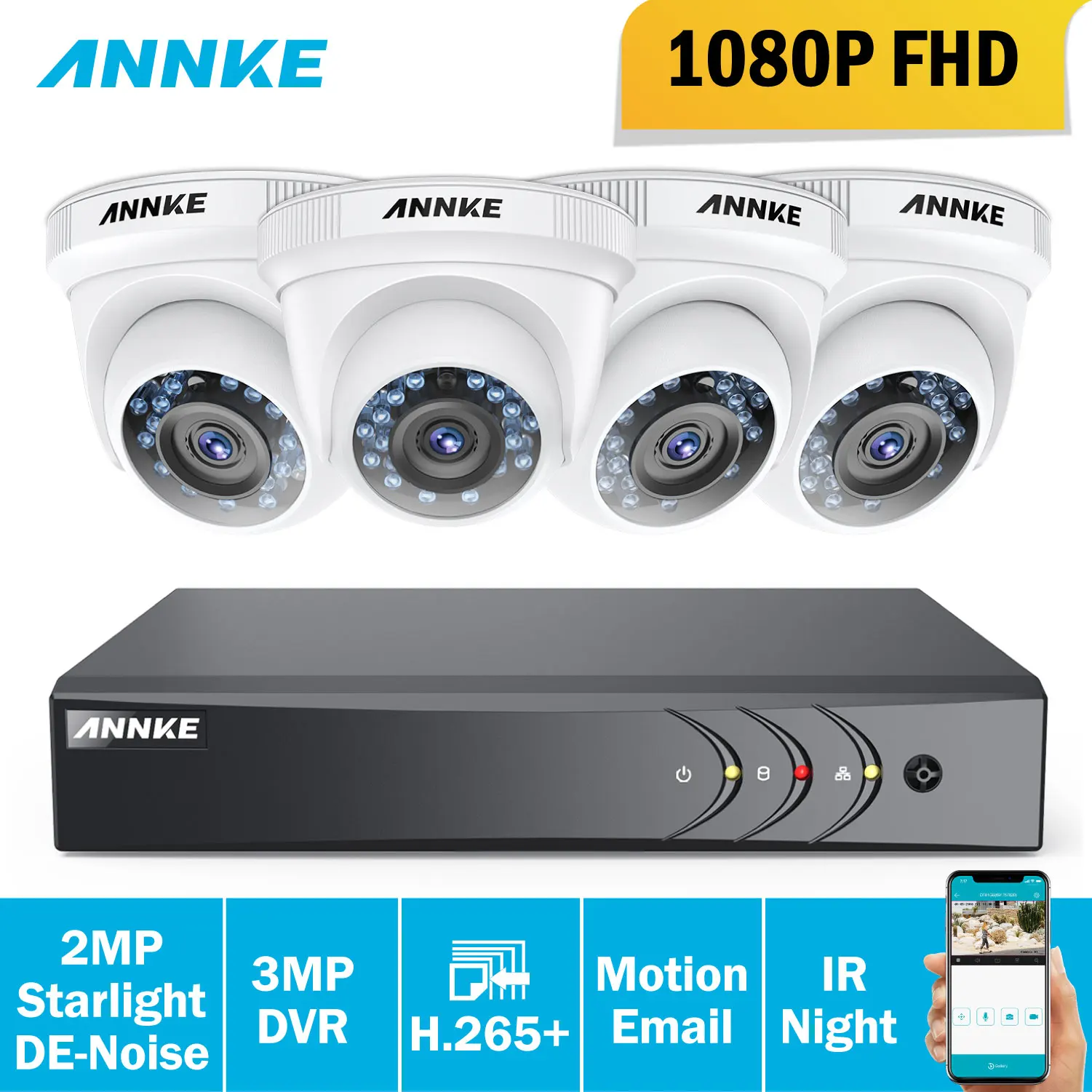 ANNKE 1080P HD система безопасности 4CH HDMI DVR комплект с 4 шт. 2MP наружная камера