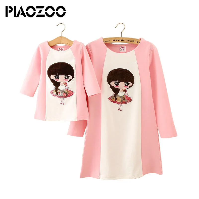 Mom daughter outfit simple A-line dress 2018 autumn winter O-neck long sleeve kneelength dress Elegnat women casual family dress