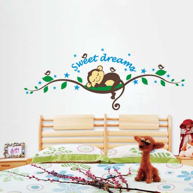 Sleeping Monkey Wall Sticker Cartoon Sweet Dream Quotes Decal Sleeping Monkey Wall Sticker Cartoon Sweet Dream Quotes Decal Vinyl Removable Stickers Kids Room Nursery