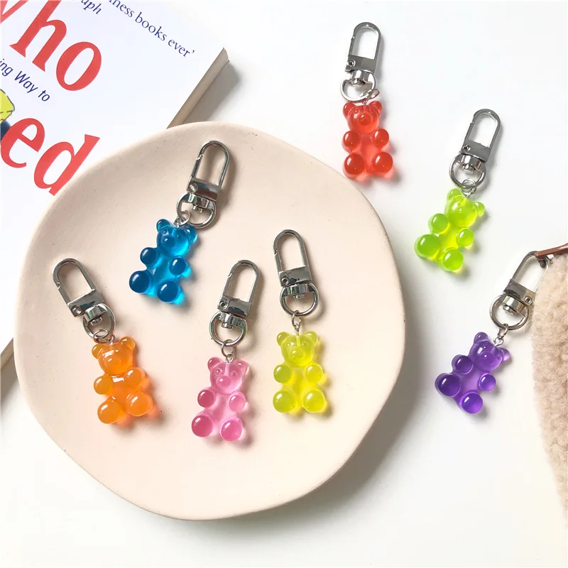 

Funny Resin Colorful Bear Key Chain Cute Cartoon Animal Keychain for Woman Car Keyrings DIY Bag Purse Trendy Accessories