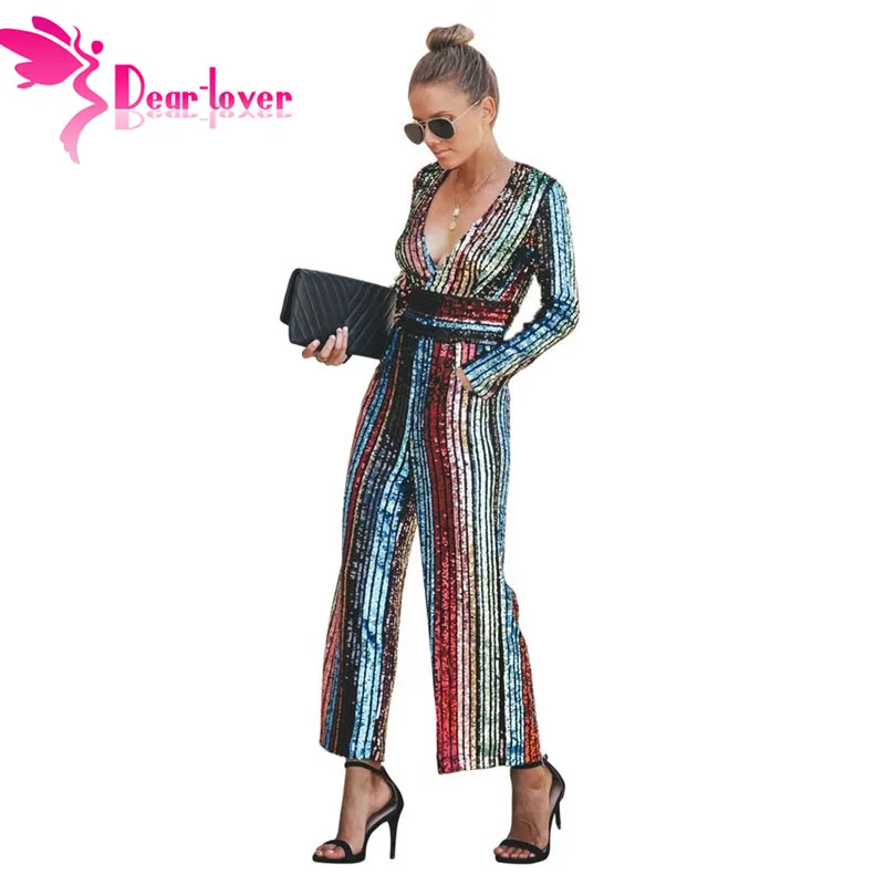 multicolor striped sequin jumpsuit