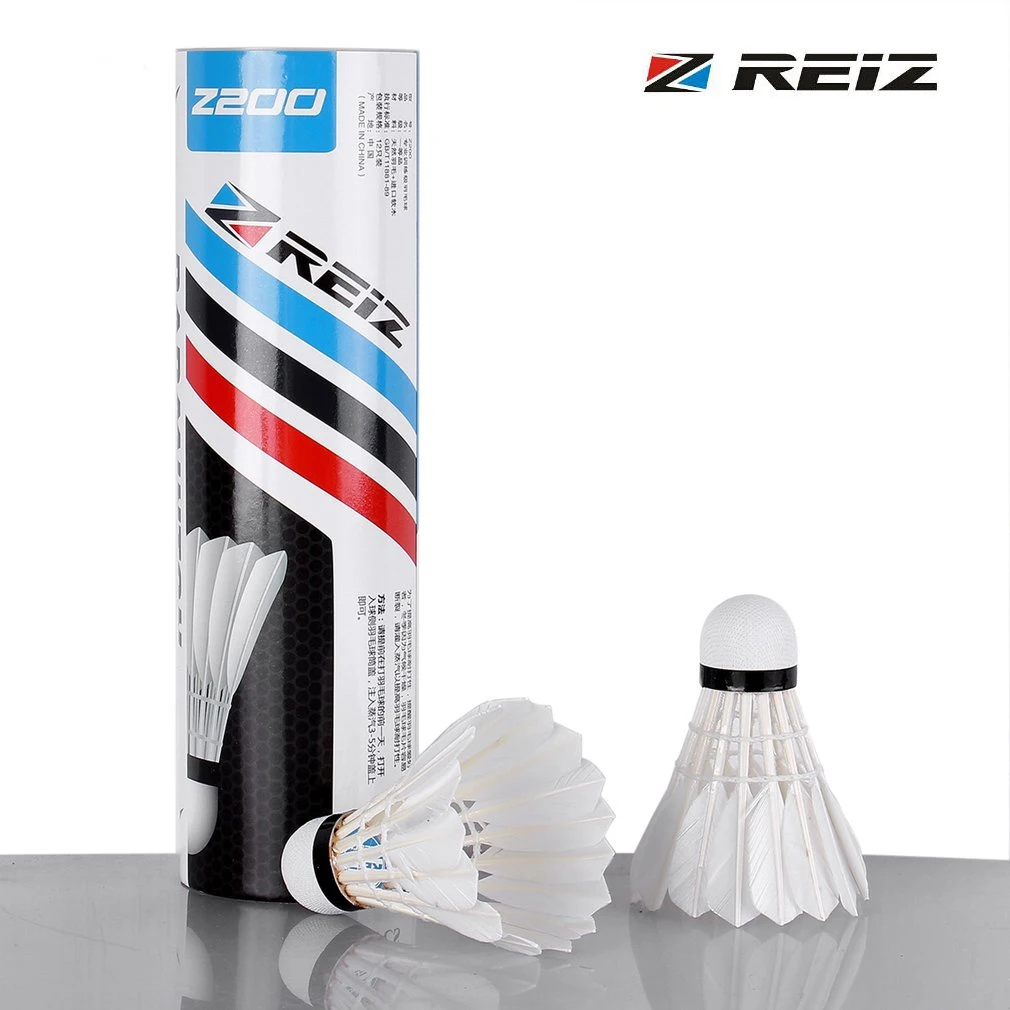 REIZ 6 قطعة/المجموعة Z200 المحمولة مستوى التدريب الريشة الكرات الأبيض بطة ريشة تدريب كرة الريشة مع مربع