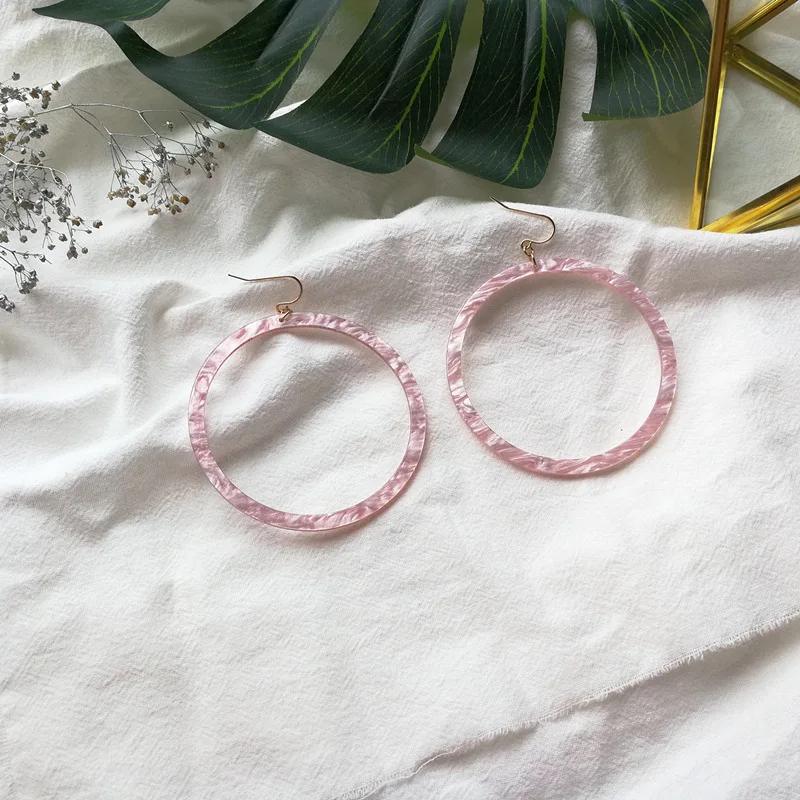 Розовые большие геометрические круглые блестящие ацетатные акриловые Висячие серьги для женщин, подарок для девушек, Япония, Корея, милые висячие серьги в форме сердца