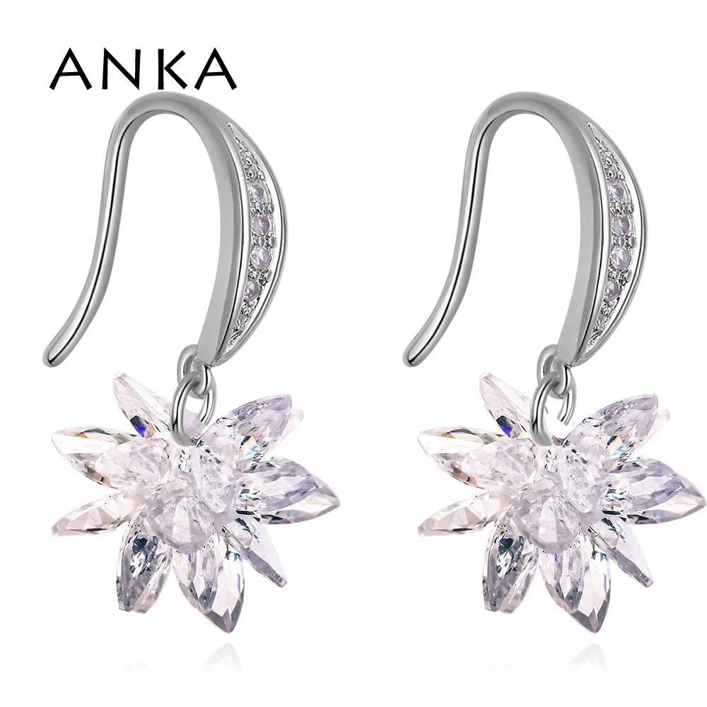 

ANKA Zircon 2018 New Fashion White Gold Color Big Cubic Zirconia Ice Flower Ear Hook Earrings For Women Jewelry Gift #130361