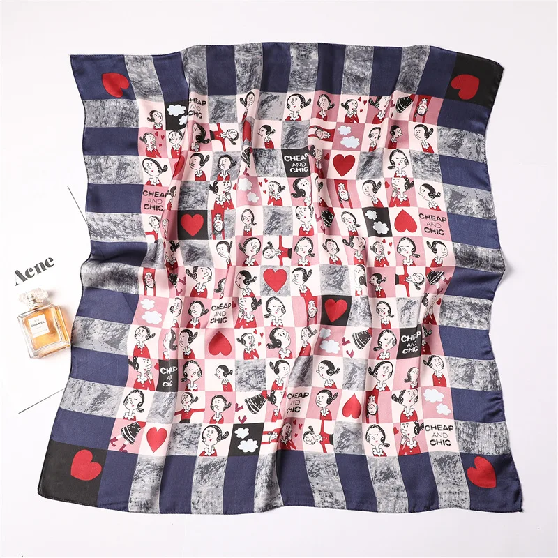 

Women's Square Silk Scarf Ladies Print Summer Shawls and Wraps Female Small Office Scarf Foulard Headband Handkerchief 70*70CM