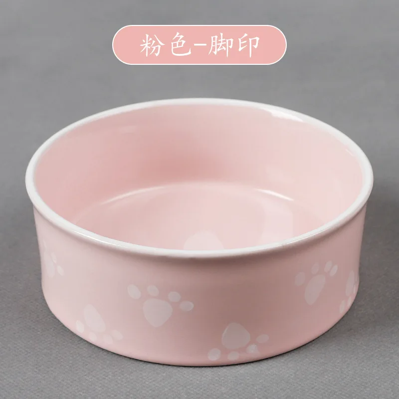 New Printed Bone Paw Ceramic Dog Bowl Wooden Rack Dog Food Bowl Drinking Water Dish Pet Bowls Cat Dog Feeder Dog Food Container