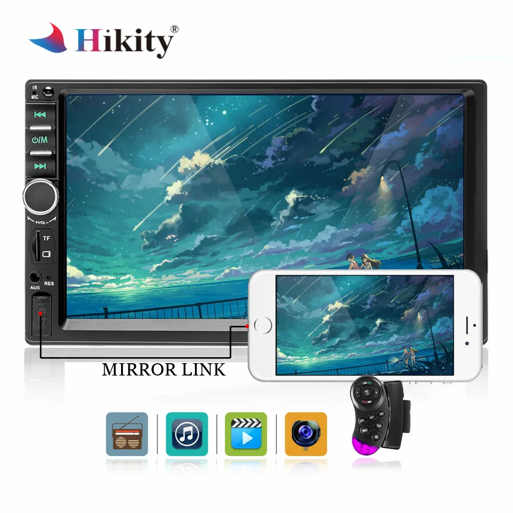 

Hikity Car Radio 2 Din LCD Touch Screen Multimedia Player Audio Stereo Bluetooth Car Audio Mirror-Link Rear View Camera 7018B