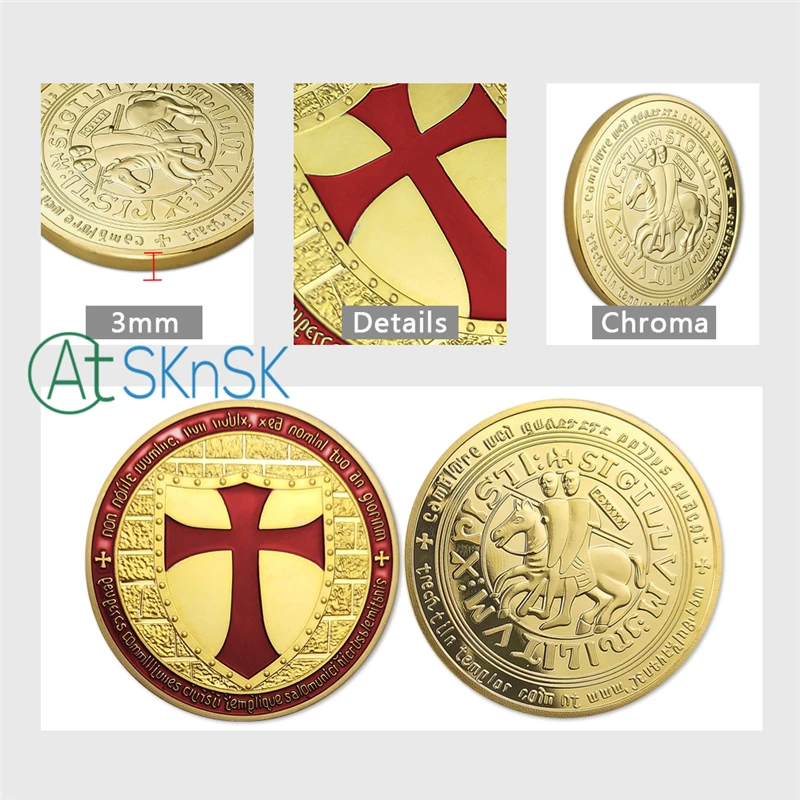 Образец заказа! 1 шт. эксклюзивный масонский UK Art challenge Coin 24k позолоченный красный эмаль крест рыцари тамплиер монета коллекционные вещи