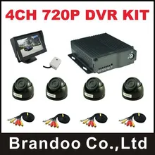 Mini 720P 4channel mobile car DVR + 4pcs mini AHD dome camera for truck bus tank taxi use
