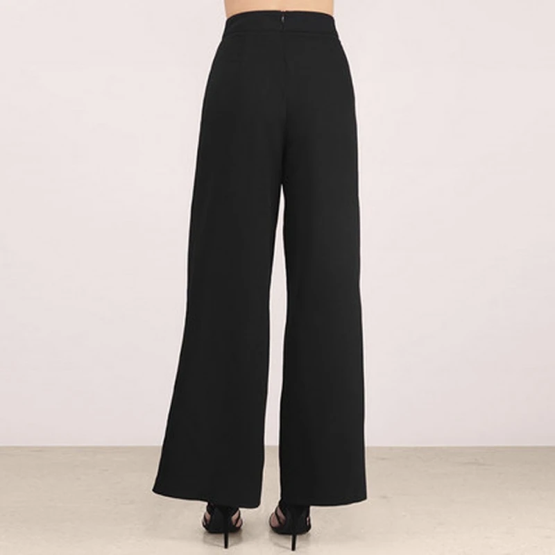 HDY Haoduoyi Office Lady Solid Black Women Elegant Split Pants Side Wide Loose Leg Female Causal Sexy Buttoms Trousers HDY Haoduoyi Office Lady Solid Black Women Elegant Split Pants Side Wide Loose Leg Female Causal Sexy Buttoms Trousers