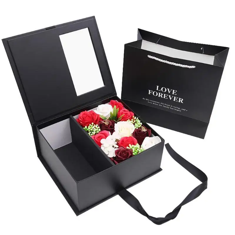 Коробка с сюрпризом ручной работы имитация розы мыло цветок подарочная коробка День Святого Валентина подарок на день рождения подарок на день Святого Валентина - Цвет: Черный