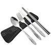 Wholesale Stainless Steel Fork Spoon Chopsticks with Pocket Bag Outdoor Sports Camping Picnic Tableware Cutlery Set Party ► Photo 3/6