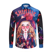 Модные черные рубашки с принтом в японском стиле с длинными рукавами для девочек, мужские рубашки с принтом, топ с прозрачной рубашкой, дизайнерская мужская блузка