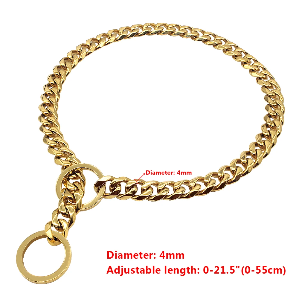 4mm Metal Pet Dog Chain Collar Stainless Steel Training Choke Slip Collars Leash For Medium Large Dogs Pitbull Pug Bulldog Gold