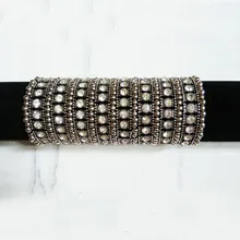 Дизайн 8 строк античный посеребренный растягивающийся шнур браслеты и браслеты Стразы для женщин подарок на день рождения эластичные веревки стиль