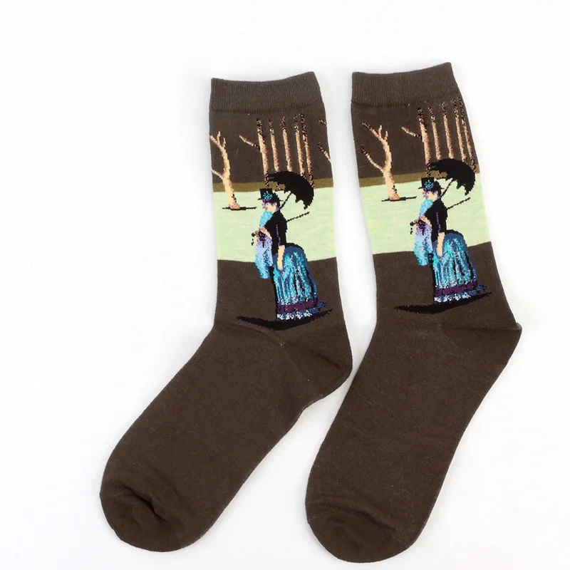 Дропшоппинг Звездная ночь/Мона Лиза/крик Ван Гог современные масляные краски хлопковые носки художественные абстрактные счастливые забавные женские носки - Цвет: Socks 10