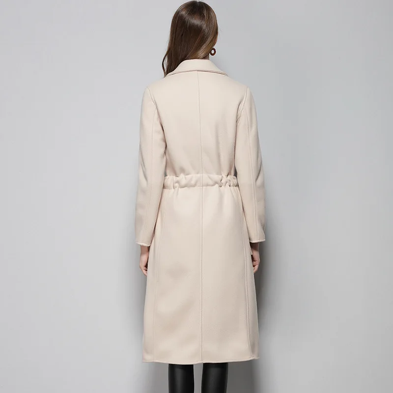 Nagodo Womens Wool Coats 2018 Winter Fall Double sided Cashmere Ladies Coats Apricot Woman Casual Slim X-long Female Overcoat