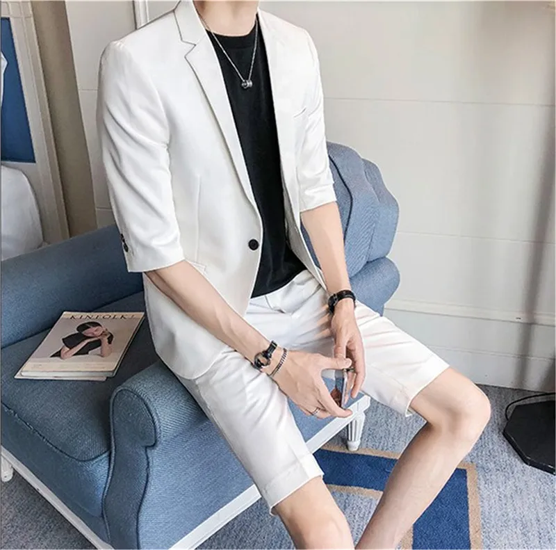 

Gwenhwyfar 2018 Summer Men Suits 2 Piece Latest Coat Pant Designs White Men Suit Short Pant Slim Fit Summer Beach Party Custome