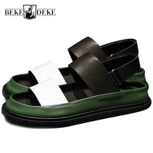 Мужские сандалии в европейском стиле; летние сандалии-гладиаторы из натуральной кожи на мягкой подошве с открытым носком; мужские Разноцветные шлепанцы на толстой платформе