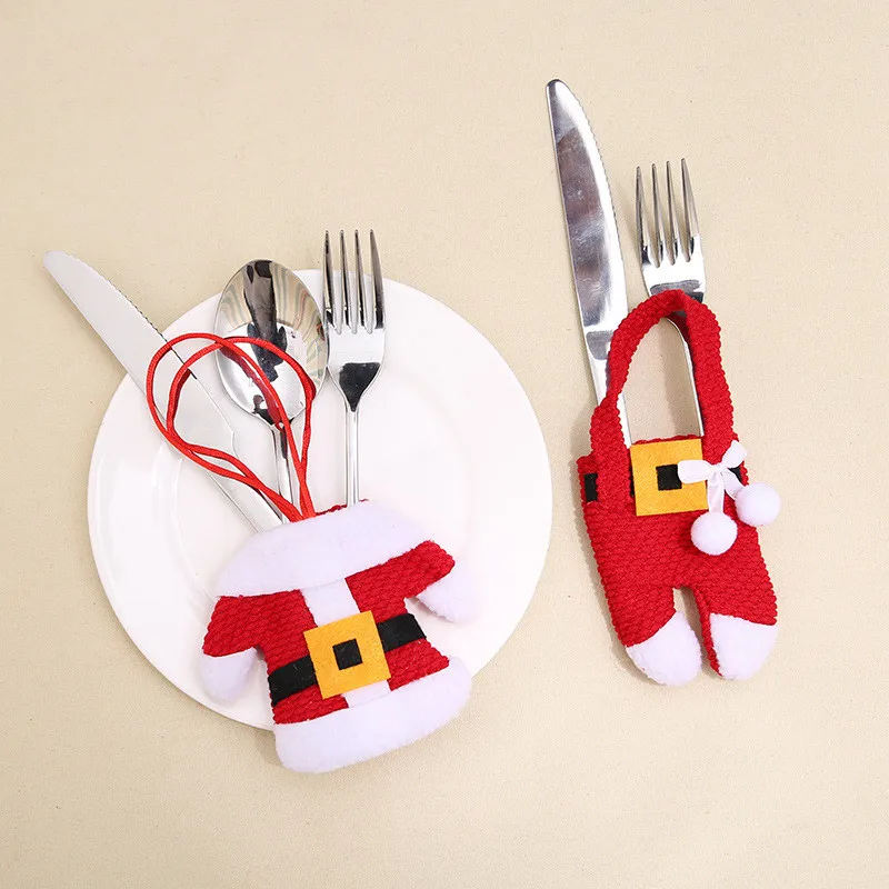 

2PC Hot Sale New Year Merry Christmas Decorative Tableware Knife Fork Cutlery Set Skirt Pants Storage Tool Gift For Home Xmas