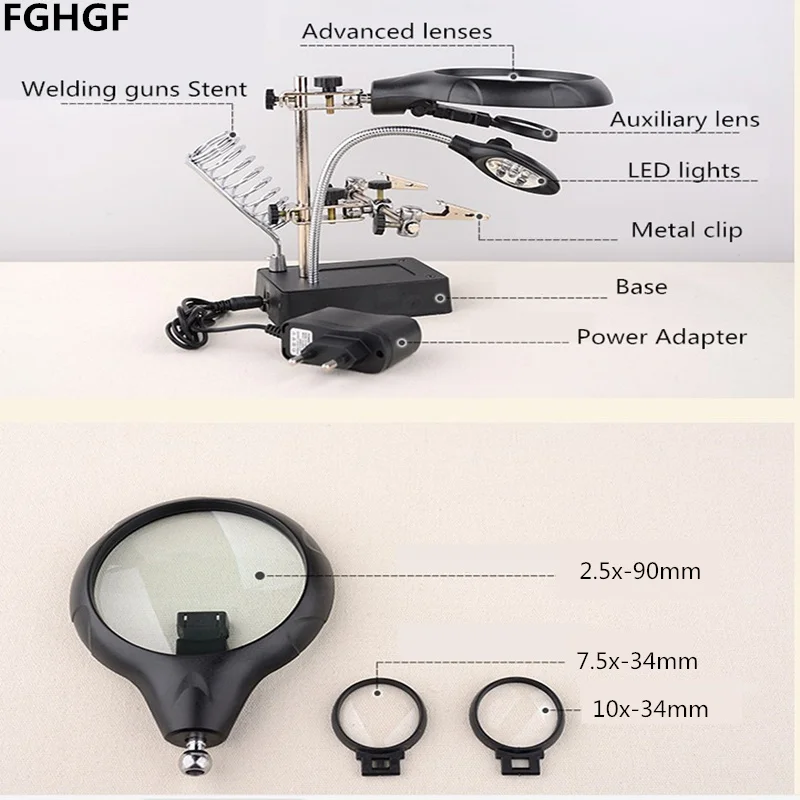 MG16129-C сварки 2.5X-7.5X-10X раз увеличительное стекло с светодиодный свет электронный увеличительное стекло Диагностические таблицы Скульптура