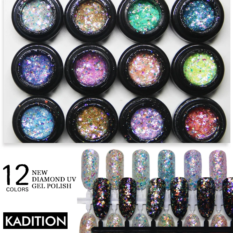 

KADITION 1pcs Gel Varnish Diamond Glue Glitter Gel Polish 5ml Soak Off Shiny Gel Lak Glitter UV LED Gel Nails Design Varnish
