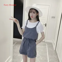 Fairy Dreams 2 Piece Set Women Costume White T Shirt Tops And Shorts 2017 Spring Summer Bandage Playsuits Fashion Casual Clothes