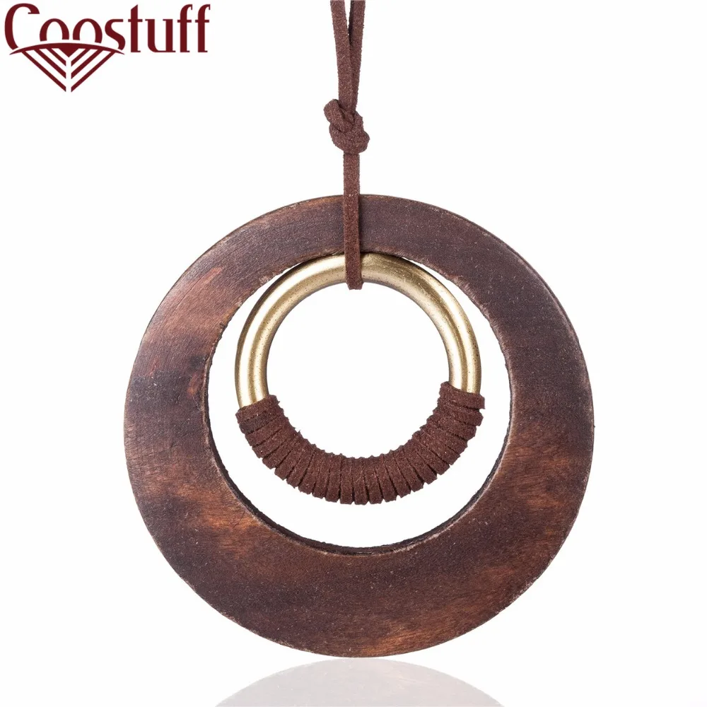 woman Necklace jewelry statement necklaces& pendants long Necklaces vintage Wooden Circle pendant necklace for women collares