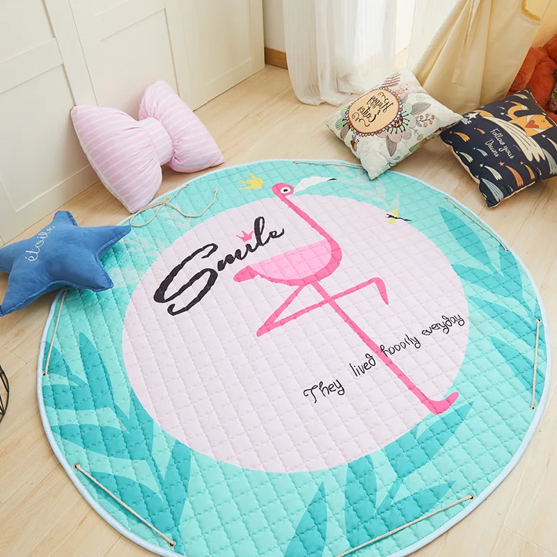 Мультфильм Фламинго круглый коврик для хранения пол коврик для спальни для детской комнаты Ins хлопковые коврики для хранения одеяло игрушка игровая площадка коврики