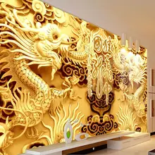 3D Золотые драконы фото обои ксилография настенная китайский стиль обои Книги по искусству Room Decor диван фоне стены Детская комната