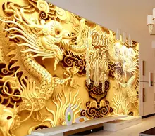 3D Золотые Драконы Гравюра На Дереве Настенные фрески Фото Обои Китайский стиль обои Искусство декор Номеров Диван фон стены Детская комната