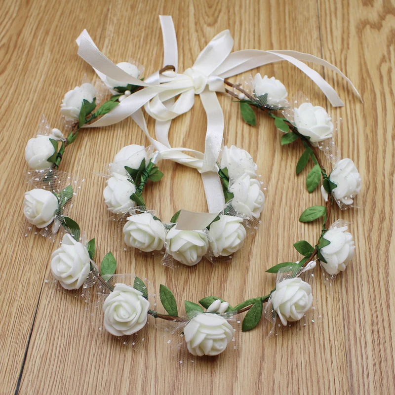 1 компл./лот свадебные декоративные цветы набор венков PE завязка для волос; головные повязки с цветком ободок для волос невесты пляжная одежда